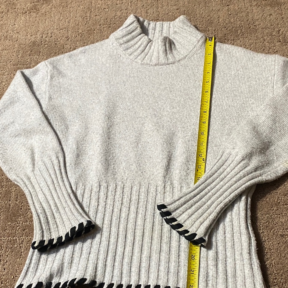 Chunky Wool Blend Light Gray Turtleneck Cozy Knit Sweater Fall - Picture 8 of 12